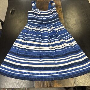 NINE WEST Sz 4 Medium Blue‎ Striped Fit and Flare A Line Preppy Dress Pockets